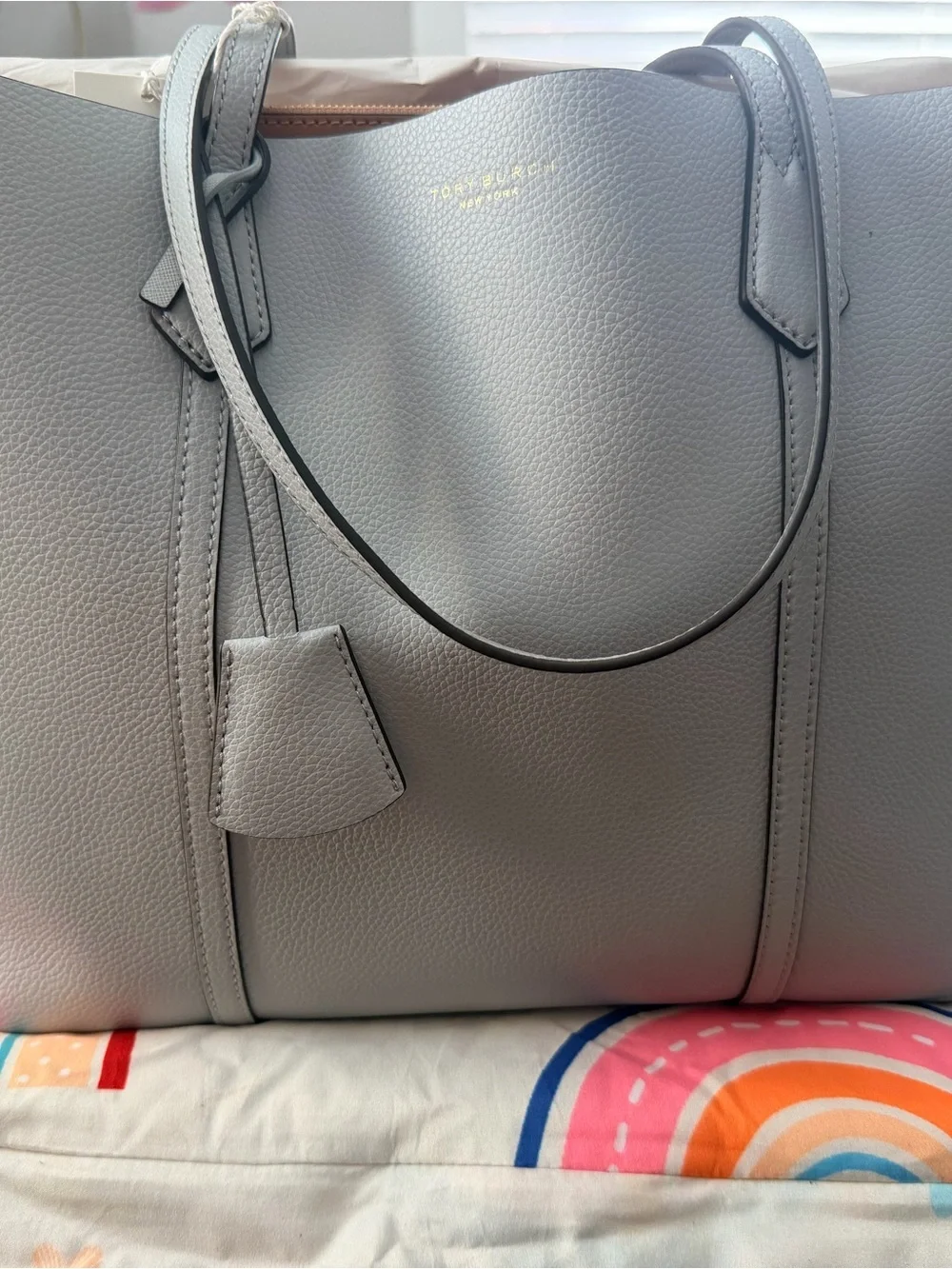 Tory Burch Light Gray Pebbled Leather Tote